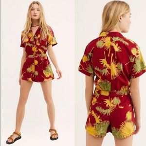 NWT Free People Malibu Tropical Print Romper Bohemian cotton medium
